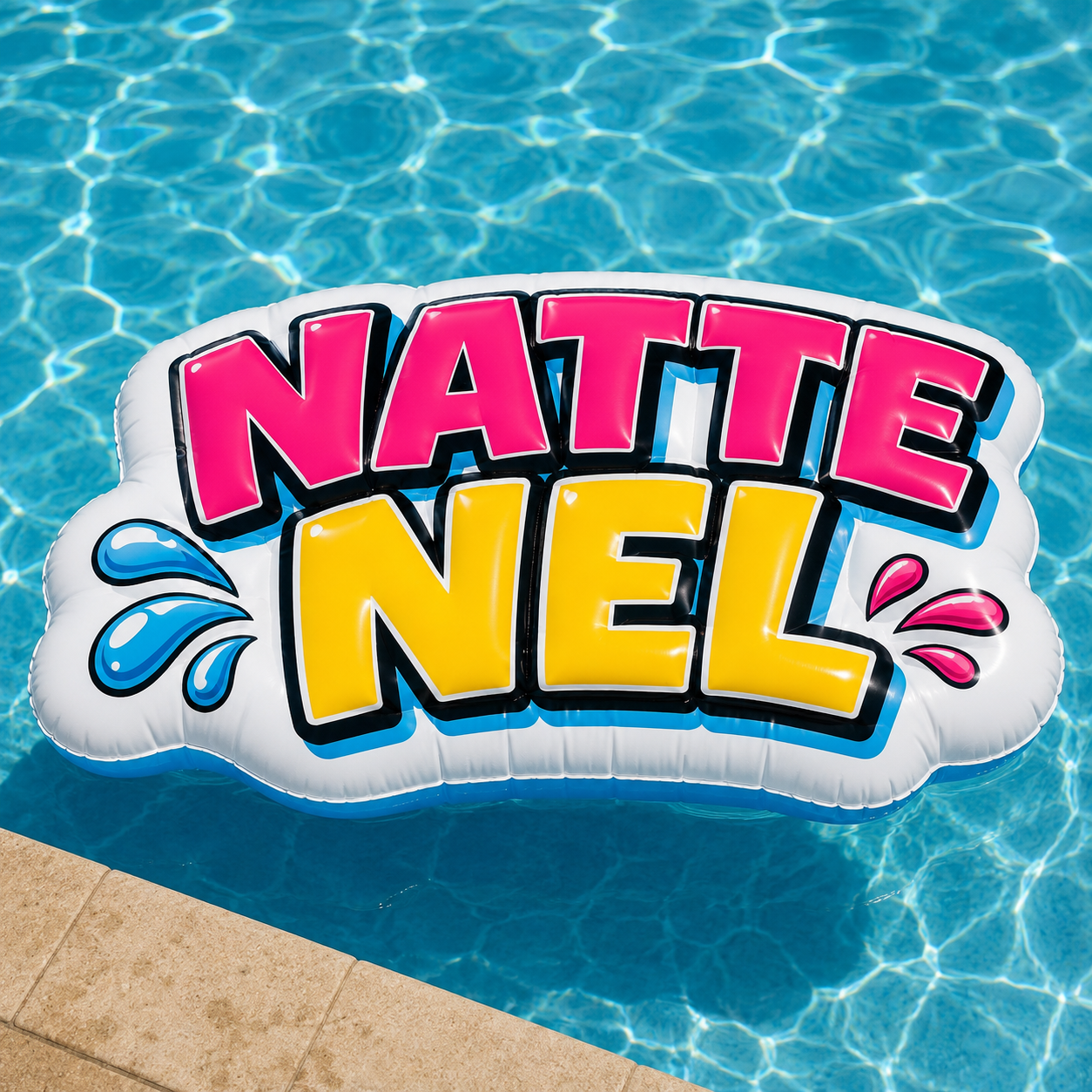 Opblaasbaar Natte Nel logo voor in het zwembad